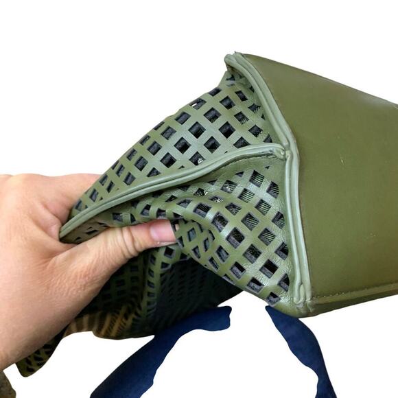 Street Level Dark Olive Green Vegan Leather Abstract Mesh Shoulder Bag - Picture 5 of 11